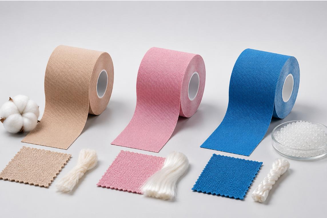 Bavlna verzus rayon verzus nylonová kineziologická páska: Ktorý materiál sa hodí k vašej značke?